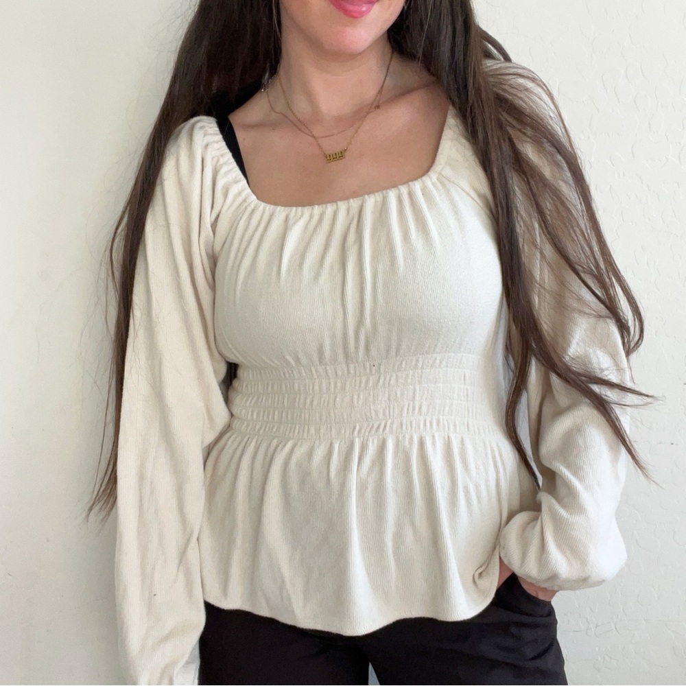 Madewell Cream Long Sleeve Blouse